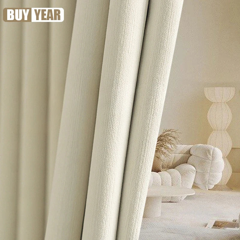 Custom Size French Chenille Cream White Velvet Curtain Modern Simple Blackout Curtains for Living Dining room Bedroom Tulle