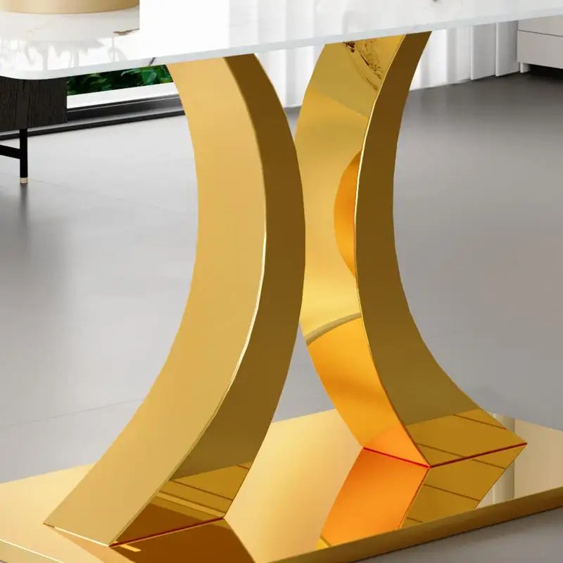 Marble Patterned Pressed Glass Dining Table Set With Gold Accent