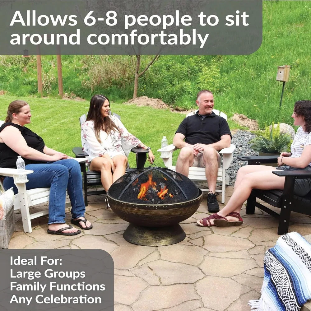 Outdoor Fire Pit Wood Burning With Screen And Poker