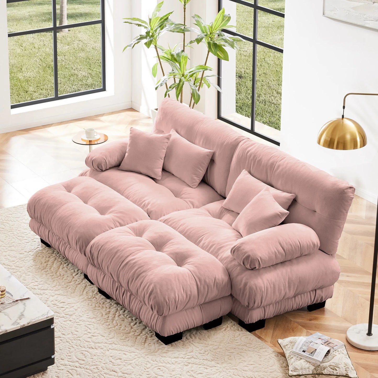 Modular Sectional Sofa Chenille With Ottomans Couch For Home Comfort