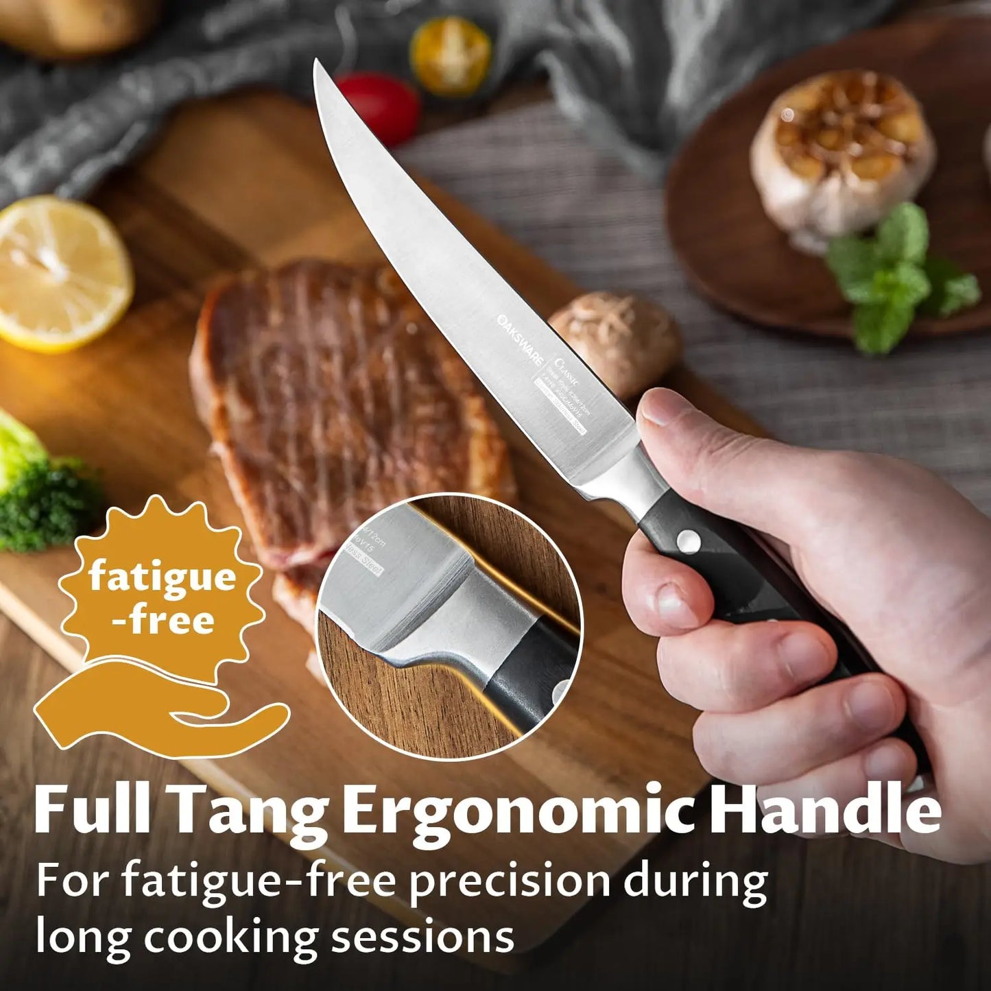 Steak Knives Set of 8, 5 Inch Non Serrated Steak Knife with Beech Block, Razor-Sharp German Stainless Steel Dinner Knives, Durab