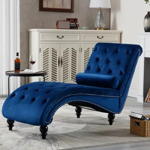 Velvet Chaise Lounge Indoor Upholstered Lounge Chair With Tufted Pillow