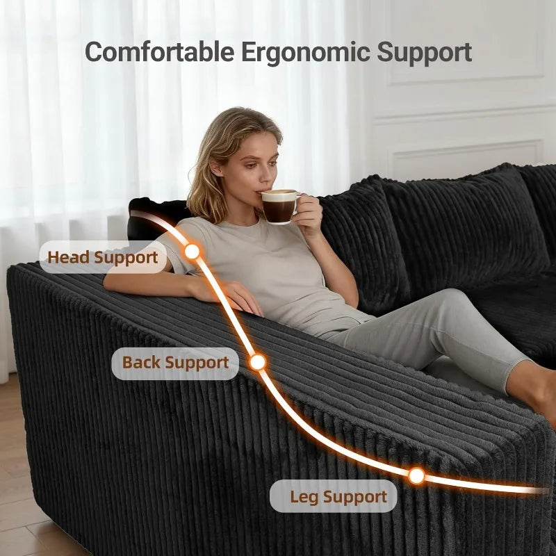 U Shaped Modular Sectional Sofa Corduroy Fabric Couch Double Chaise