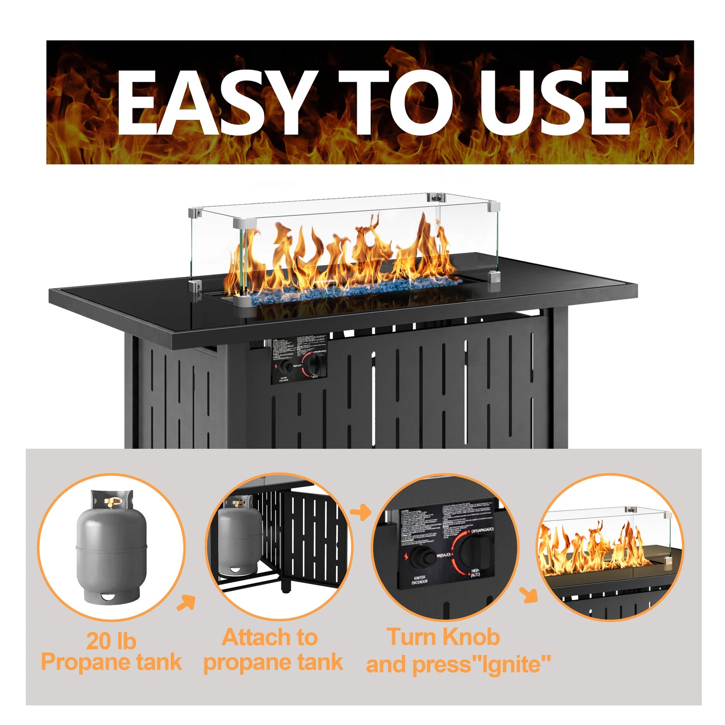 Naga Bahna Gas Fire Pit Table Outdoor 50000 BTU Lid
