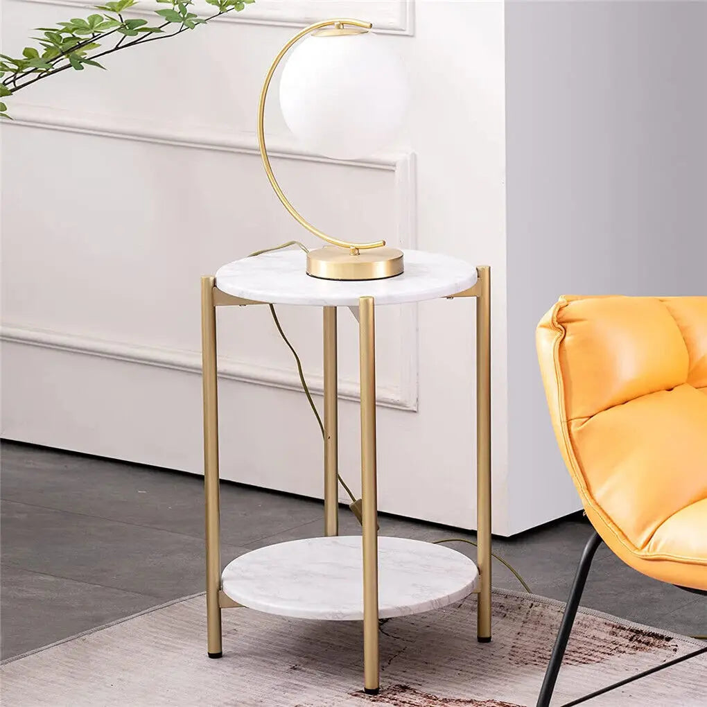 LUVODI Two Tier Round Coffee End Tables With Storage Shelf Modern Minimalist Design