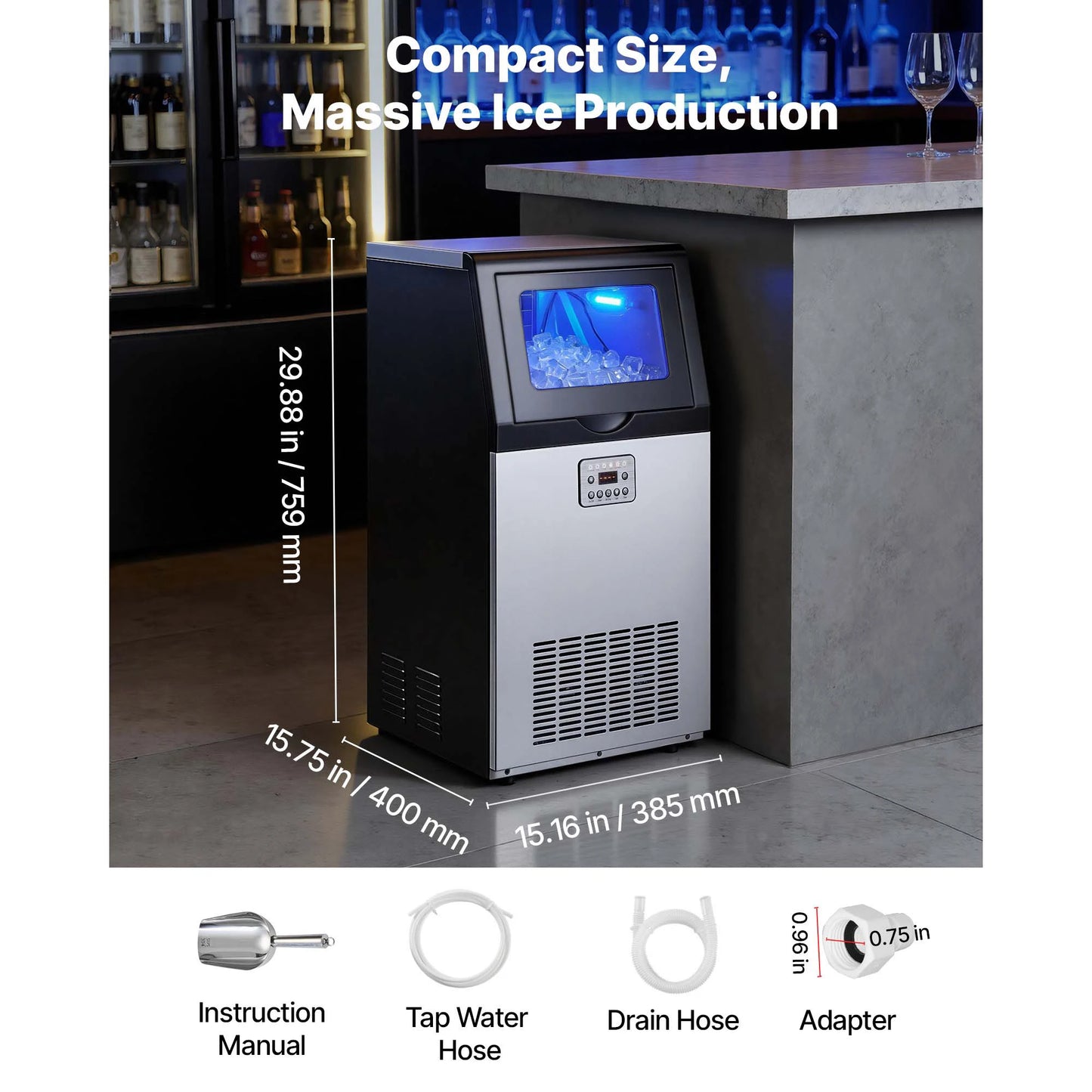 SucceBuy Commercial Ice Maker 80 100 130 160 Lbs Per Day Stainless Steel