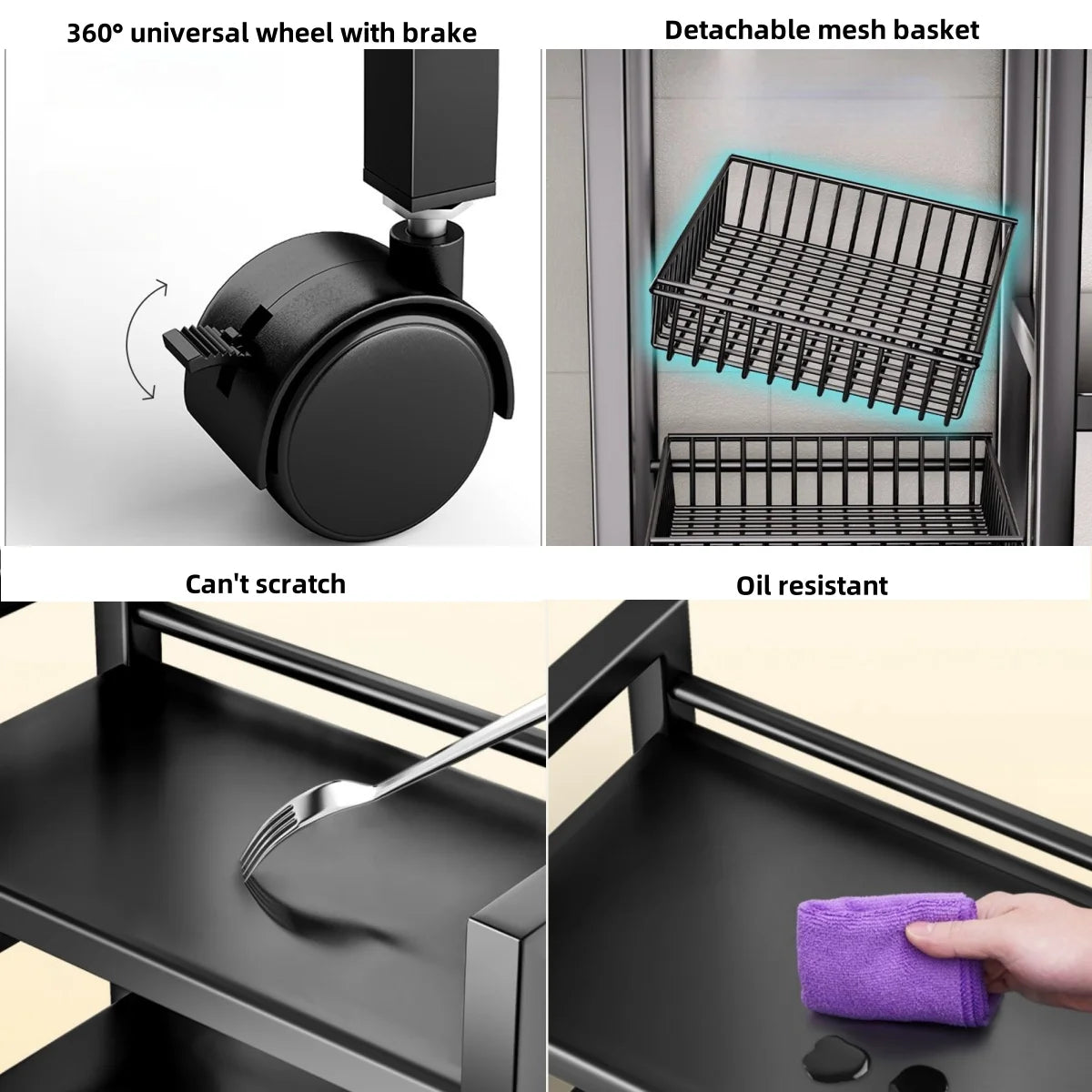 Multifunctional Removable Cabinet Storage Rack With 4 Tier Metal Shelves