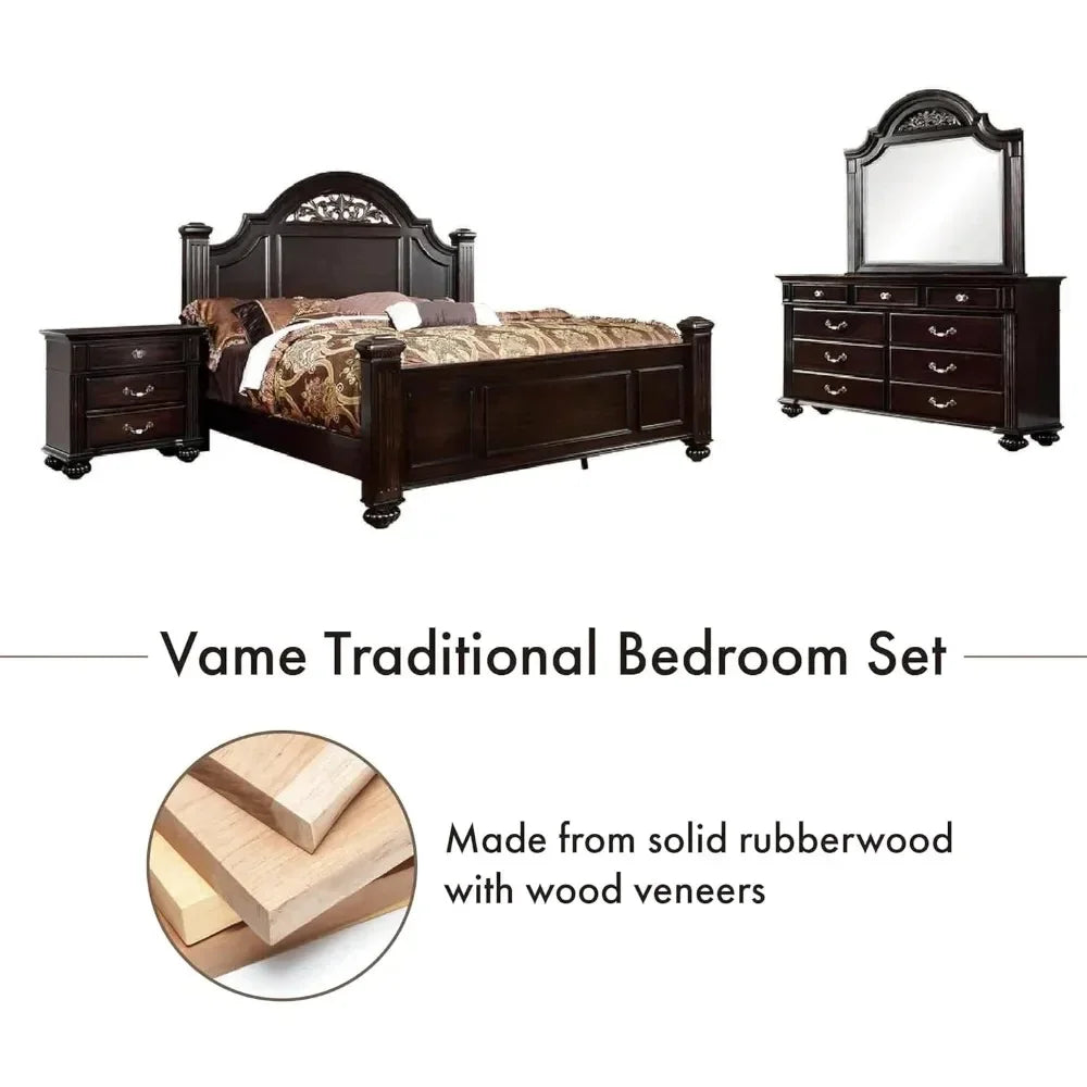 Everlasting Traditional Solid Wood Bedroom Ensemble With Luxurious Mirrored Dresser