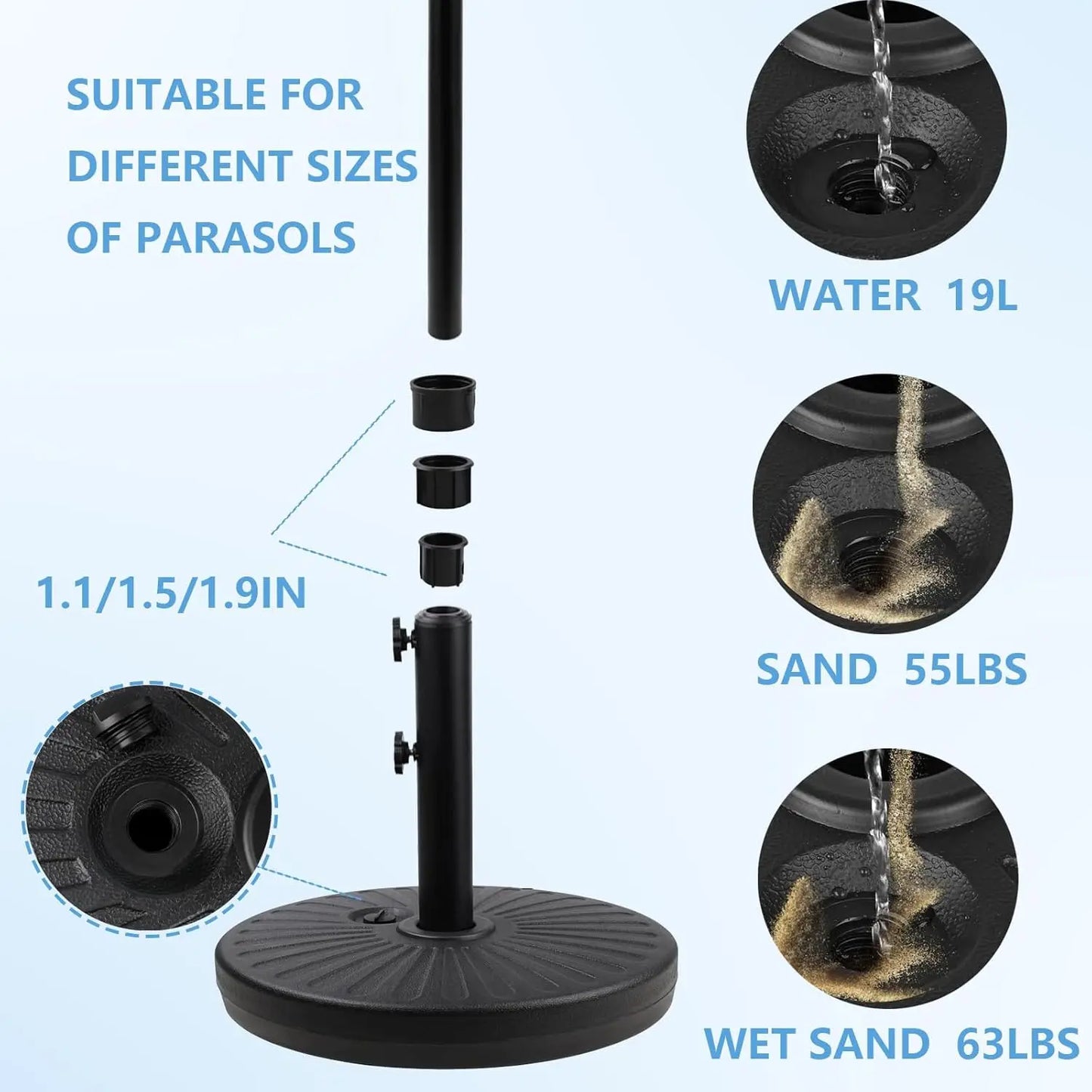 Weighted Base for Patio Umbrella Sand and Water Fillable Anchor Stand