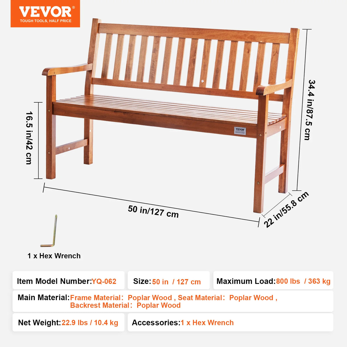 SucceBuy Wooden Outdoor Garden Bench With Metal Frame