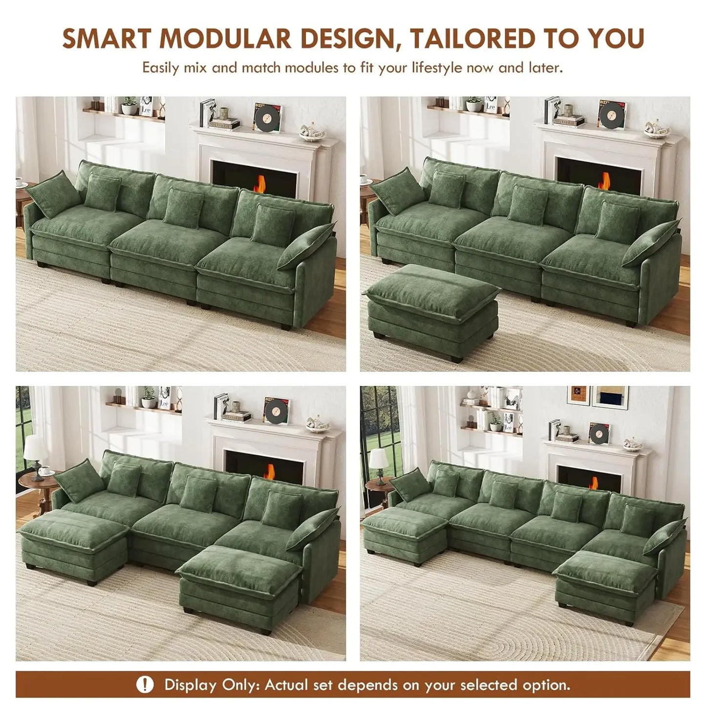Modular Sectional Sofa U Shaped Chenille Couch Set 4 Seaters