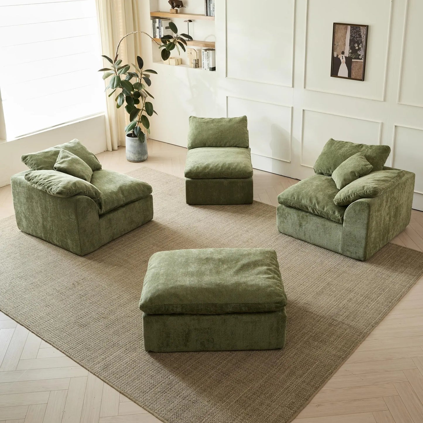 Yeflixvrau Modern Cloud L-Shaped Three-Seater Sofa With Ottoman