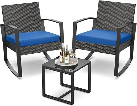 Outdoor Rattan Patio Furniture Set Rocking Bistro With Coffee Table
