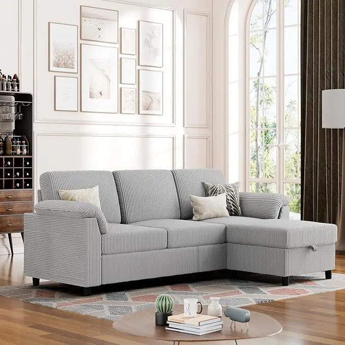 L Shaped Convertible Linen Sofa Midcentury Modern Upholstered Comfort LivingSpaces