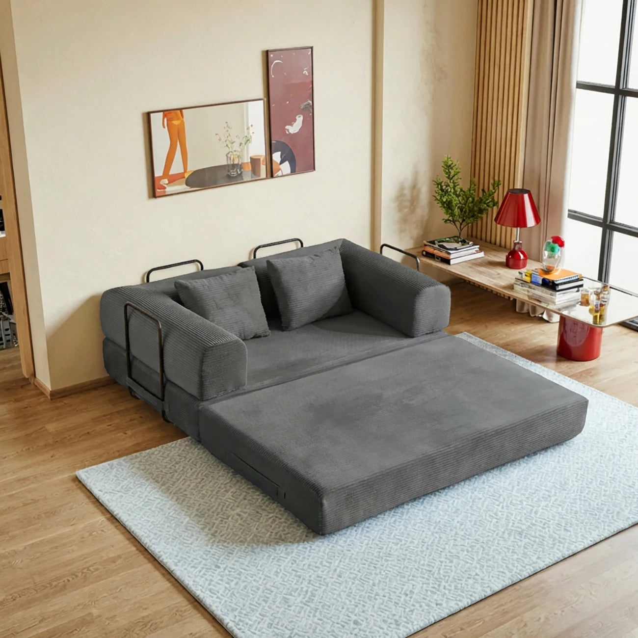 THOLASIS Cloud 4-In-1 Convertible Floor Sofa Bed Living Room