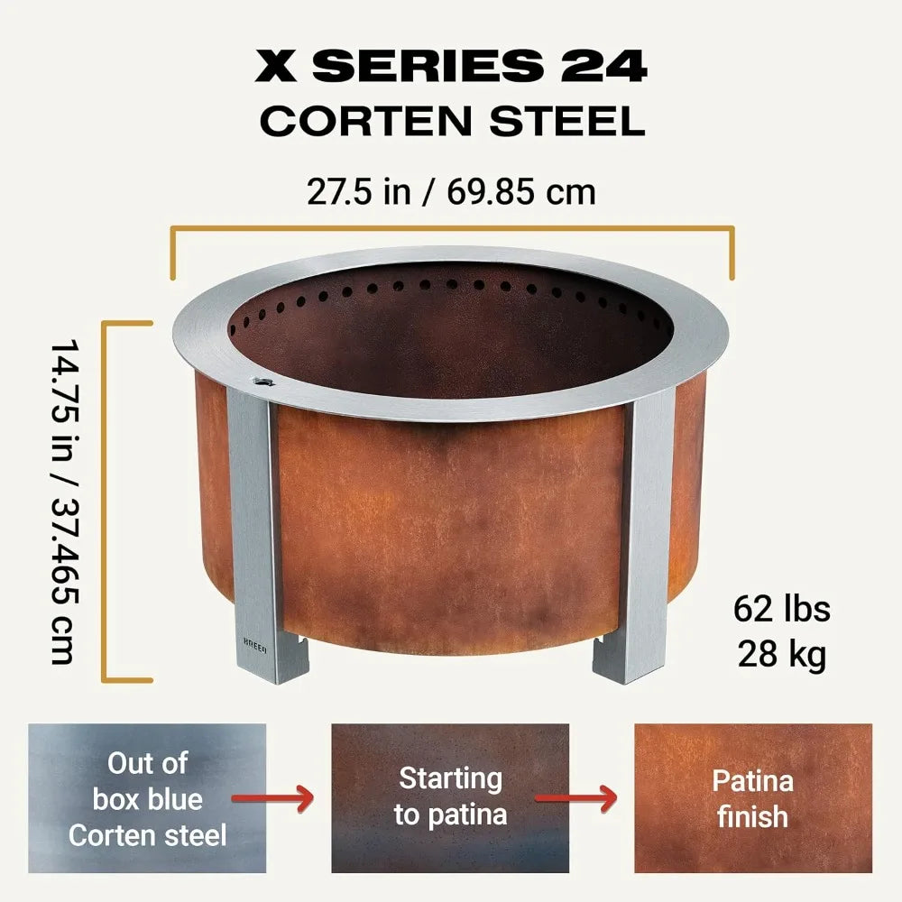 Smokeless Fire Pit X Series 24 Corten Steel Outdoor Patio