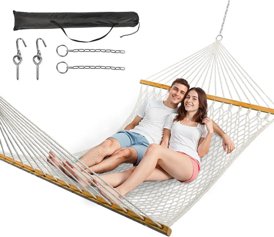Double Hammock For Two Handwoven Rope With Spreader Bar Outdoor