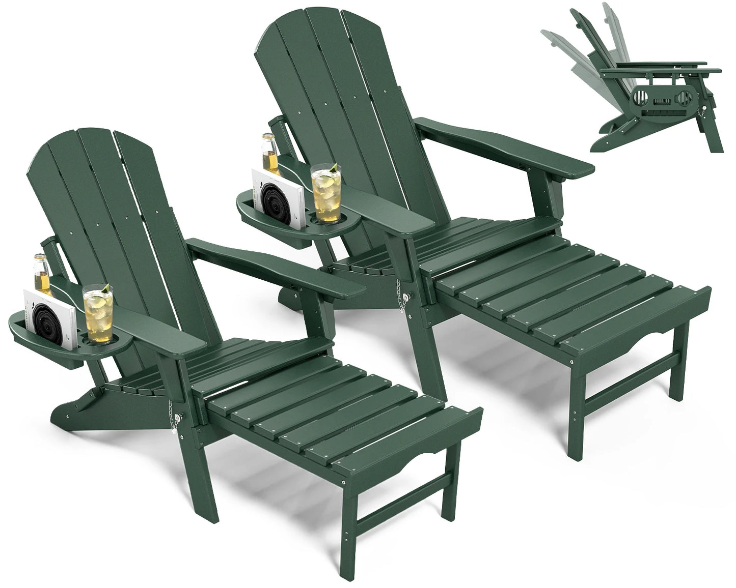 Foowin Adjustable Adirondack Chair With Retractable Ottoman And Side Tray