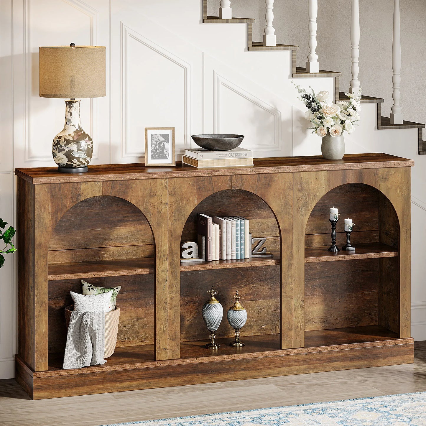 Tribesigns Farmhouse Console Table With Three Tier Storage