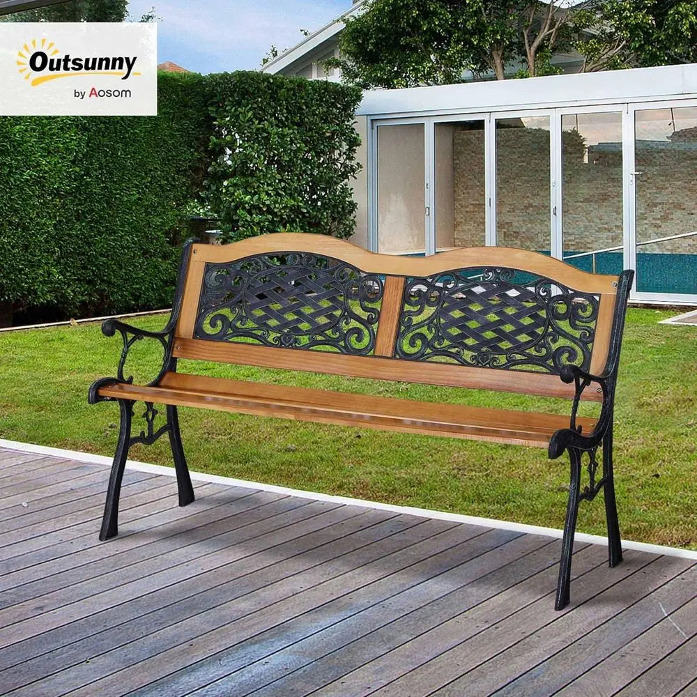 DAFIFY Outdoor Garden Bench With Pine Wood Seat Plastic Backrest