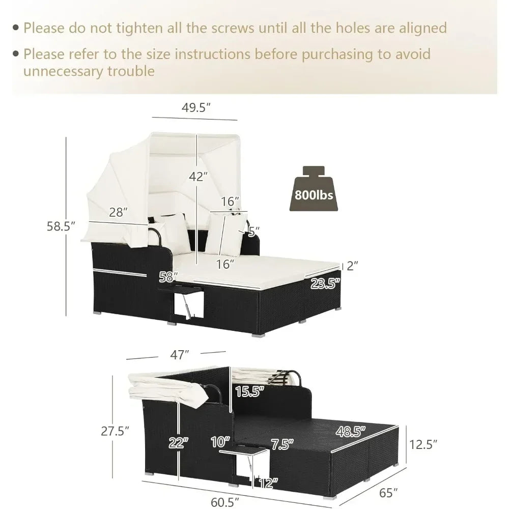 Outdoor Wicker Daybed With Retractable Canopy Cushions And Pillows