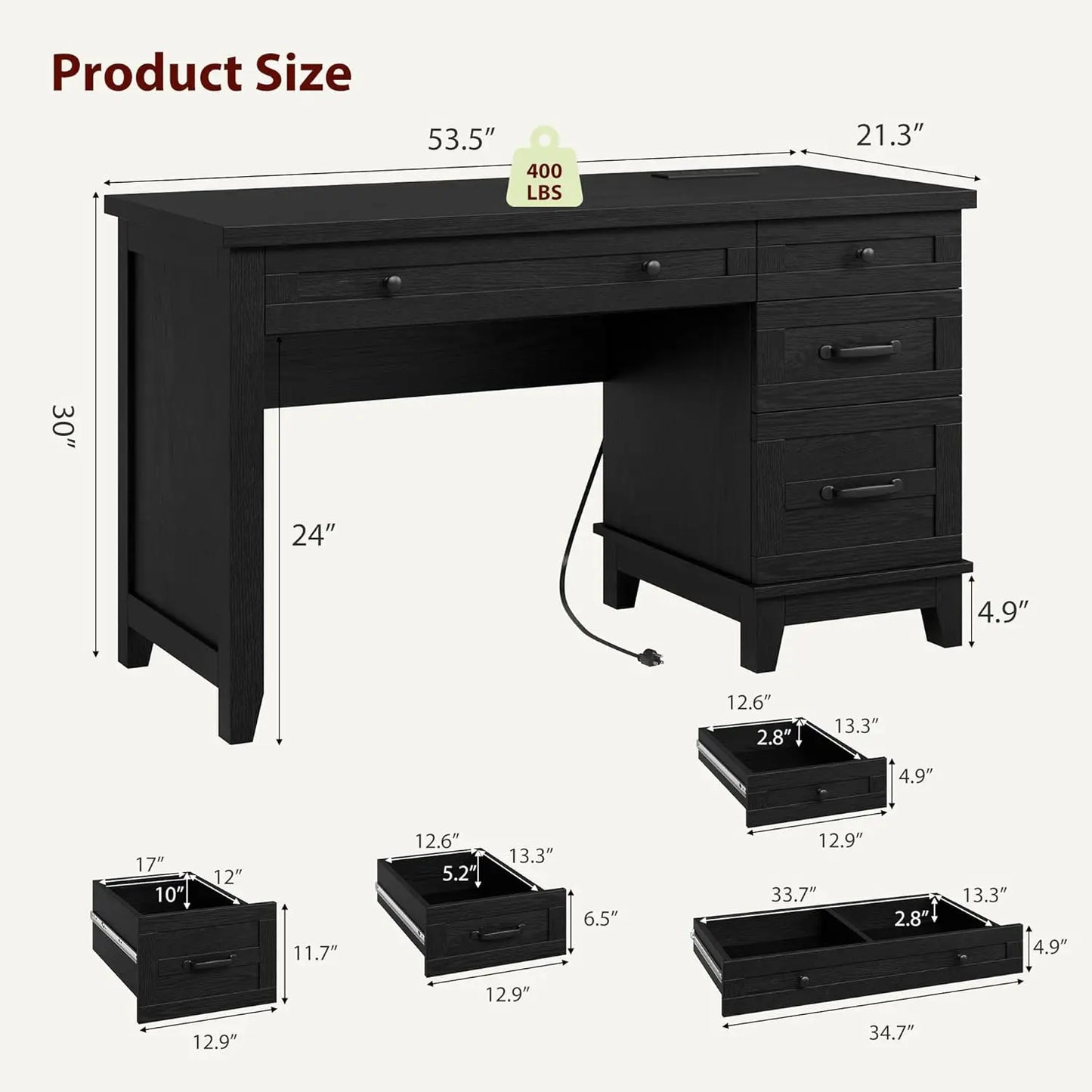 Farmhouse Executive L Shaped Desk With Drawers And Charging Station