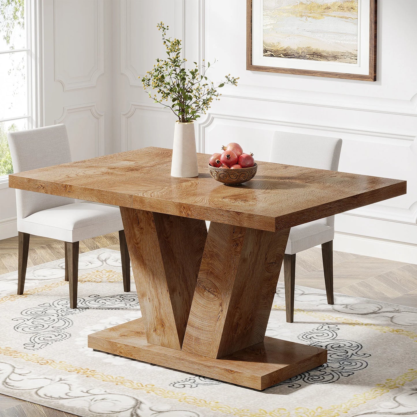 Tribesigns Dining Table For 4 To 6 People Farmhouse Pedestal Style