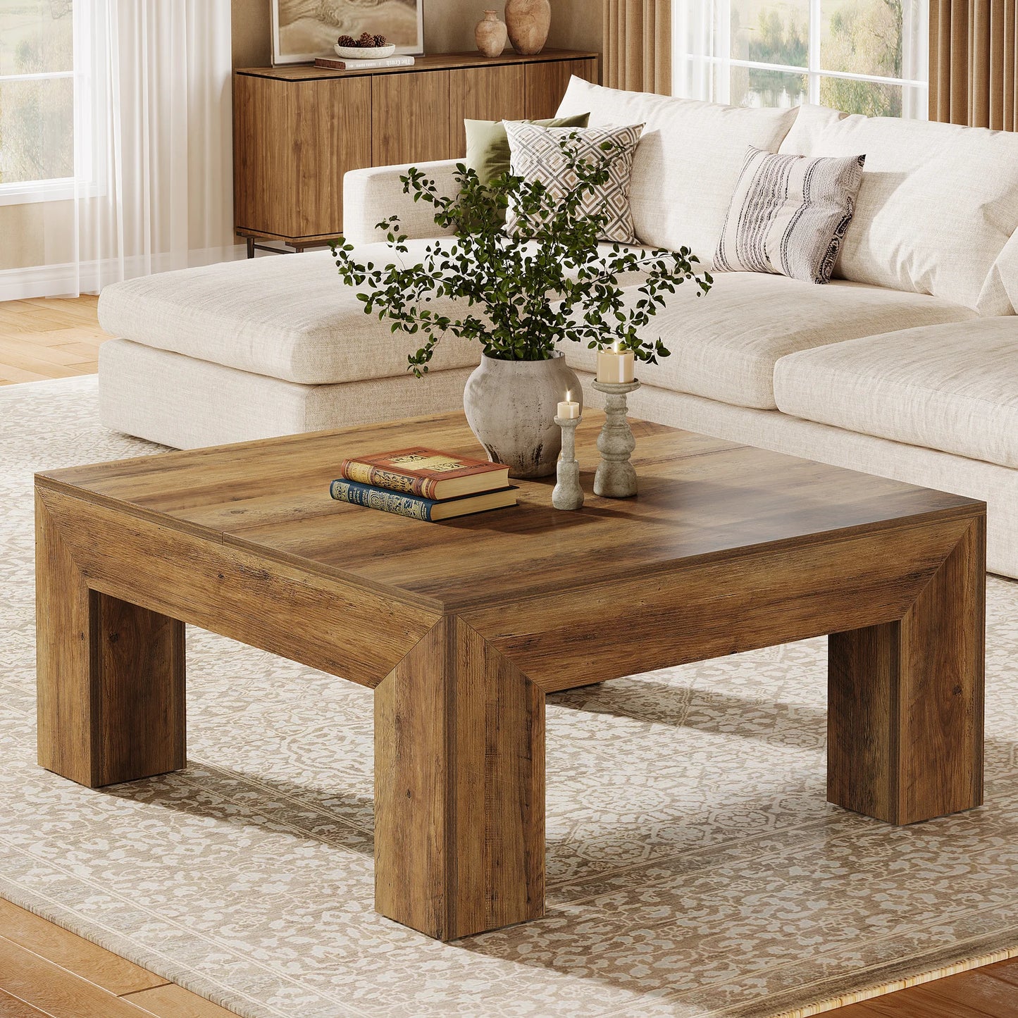 Tribesigns Farmhouse Coffee Table For Living Room With Sturdy Legs