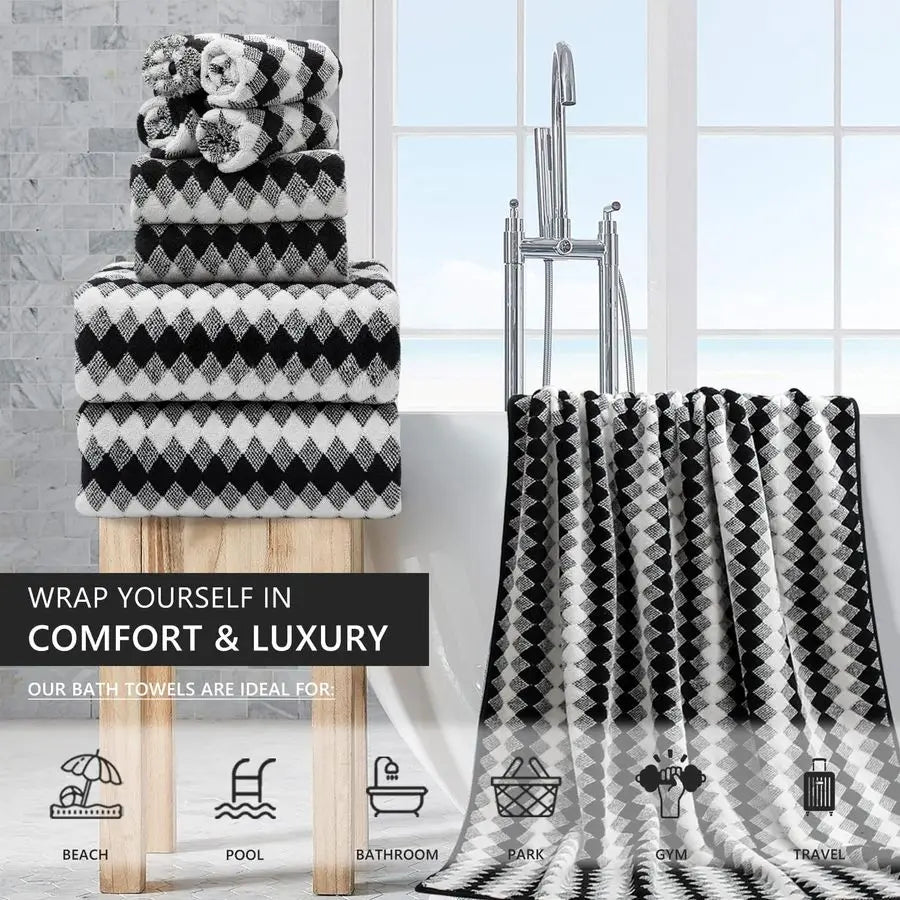 Piece Bathroom Towel Set Black White2 Oversized Large Bath Towels Sheet,2 Hand Towels,4 Washcloths 600GSM Soft Towel Set for Bat
