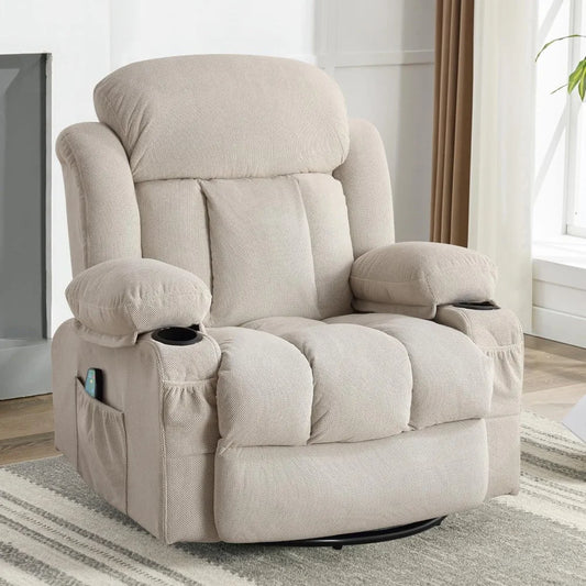 XIAOLANG Oversized Recliner Chair With 360 Swivel Massage Heat USB Cup Holders