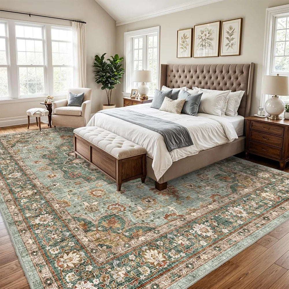 Washable Oriental Area Rug For Living Room Waterproof Floral Pattern