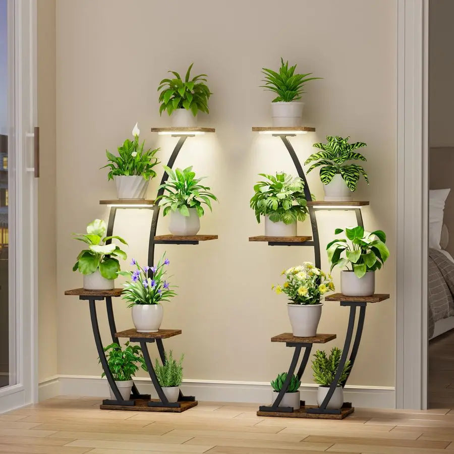 Indoor Plant Stands With Grow Lights Two Pack Corner Shelves