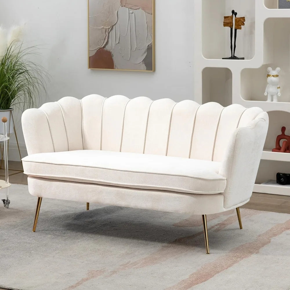XMSJ Chenille Loveseat Sofa With Gold Metal Legs 2 Seater
