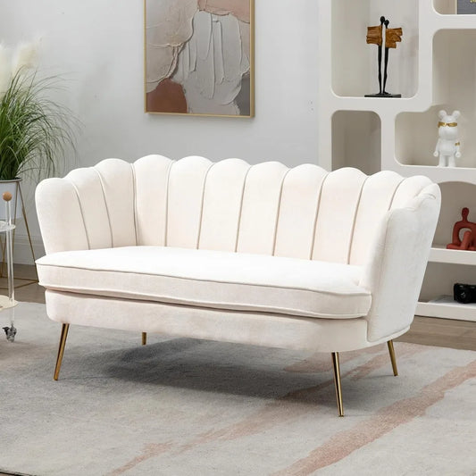 XMSJ Chenille Loveseat Sofa With Gold Metal Legs 2 Seater