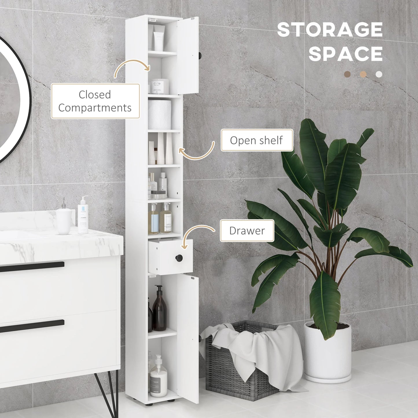 KLEANKIN Bathroom Storage Cabinet With Open Shelves And Doors