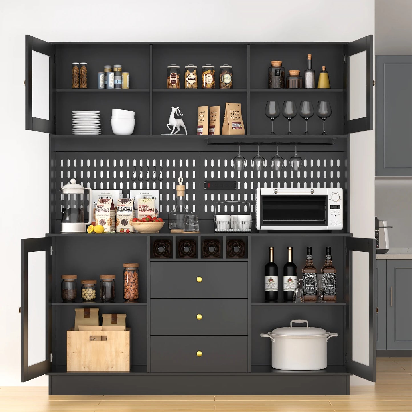 VOWNER Pantry Cabinet Freestanding Kitchen Storage Buffet Pegboard