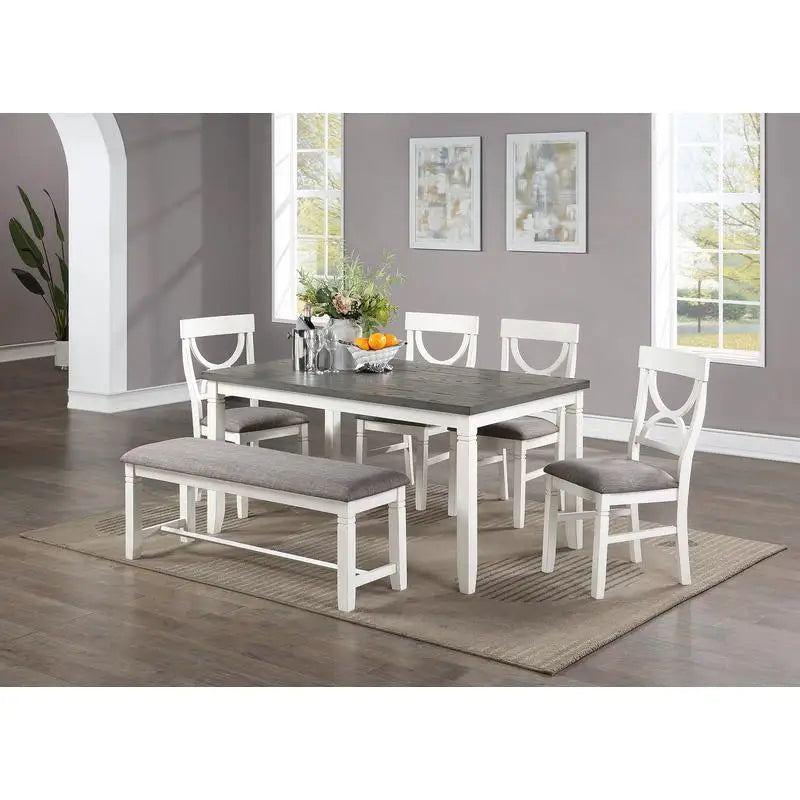 Dining Room Set Table Four Chairs Bench Rubberwood MDF