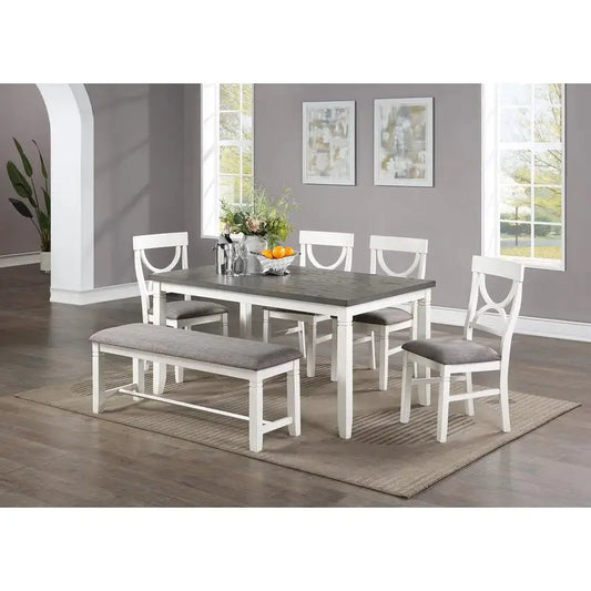 Dining Room Set Table Four Chairs Bench Rubberwood MDF