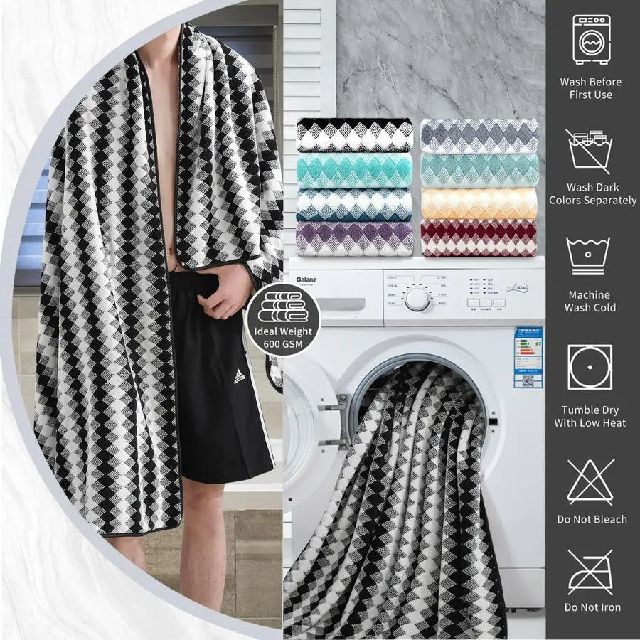 Piece Bathroom Towel Set Black White2 Oversized Large Bath Towels Sheet,2 Hand Towels,4 Washcloths 600GSM Soft Towel Set for Bat