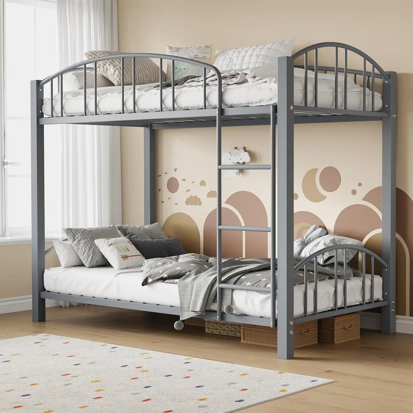 Acekool Metal Loft Bunk Bed With Guardrail And Ladder