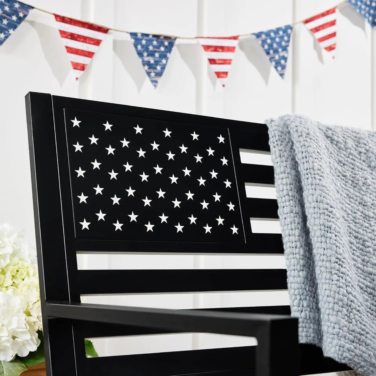 Durable Alloy Steel Outdoor Bench Featuring American Flag Design