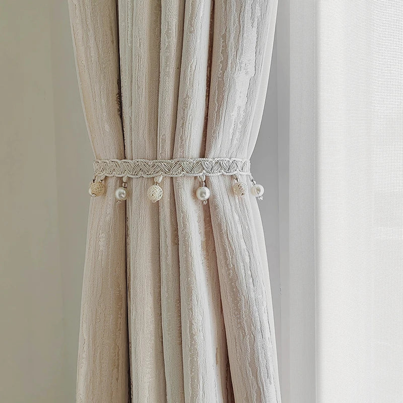 Gilt Light French Cream Jacquard Curtains for Living Room Bedroom High Precision Wood Grain Chenille Customized High-end