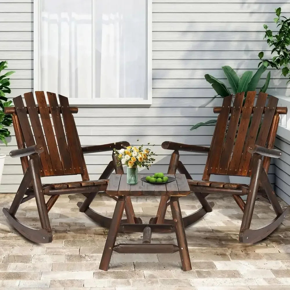 Rustic Wood Rocking Bistro Set With Chairs And Table