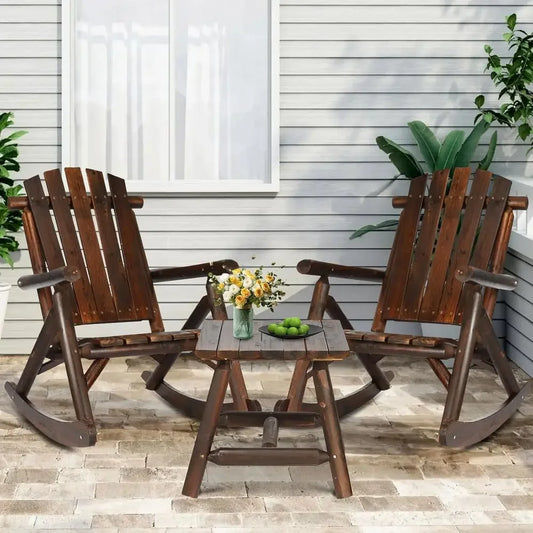 Rustic Wood Rocking Bistro Set With Chairs And Table