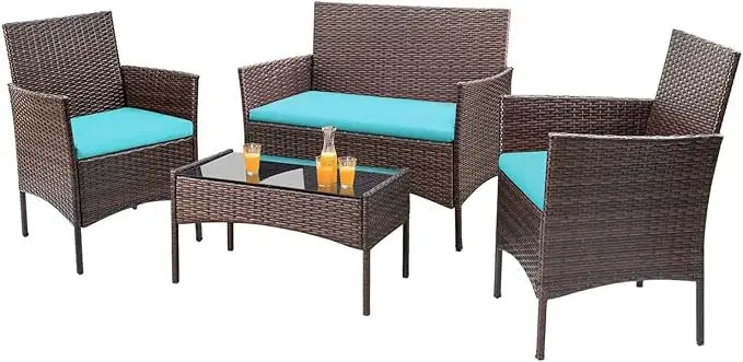 4 Piece Outdoor Patio Furniture Set Rattan Wicker Chairs