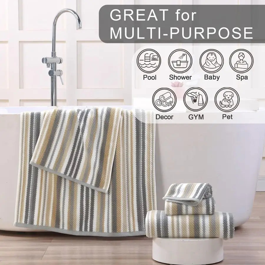 Striped Hand Towels, Bathroom Hand Towels Set of 4, 16x27 100 Cotton Quick Dry Absorbent Light Weight, Soft Towel Set for Shower