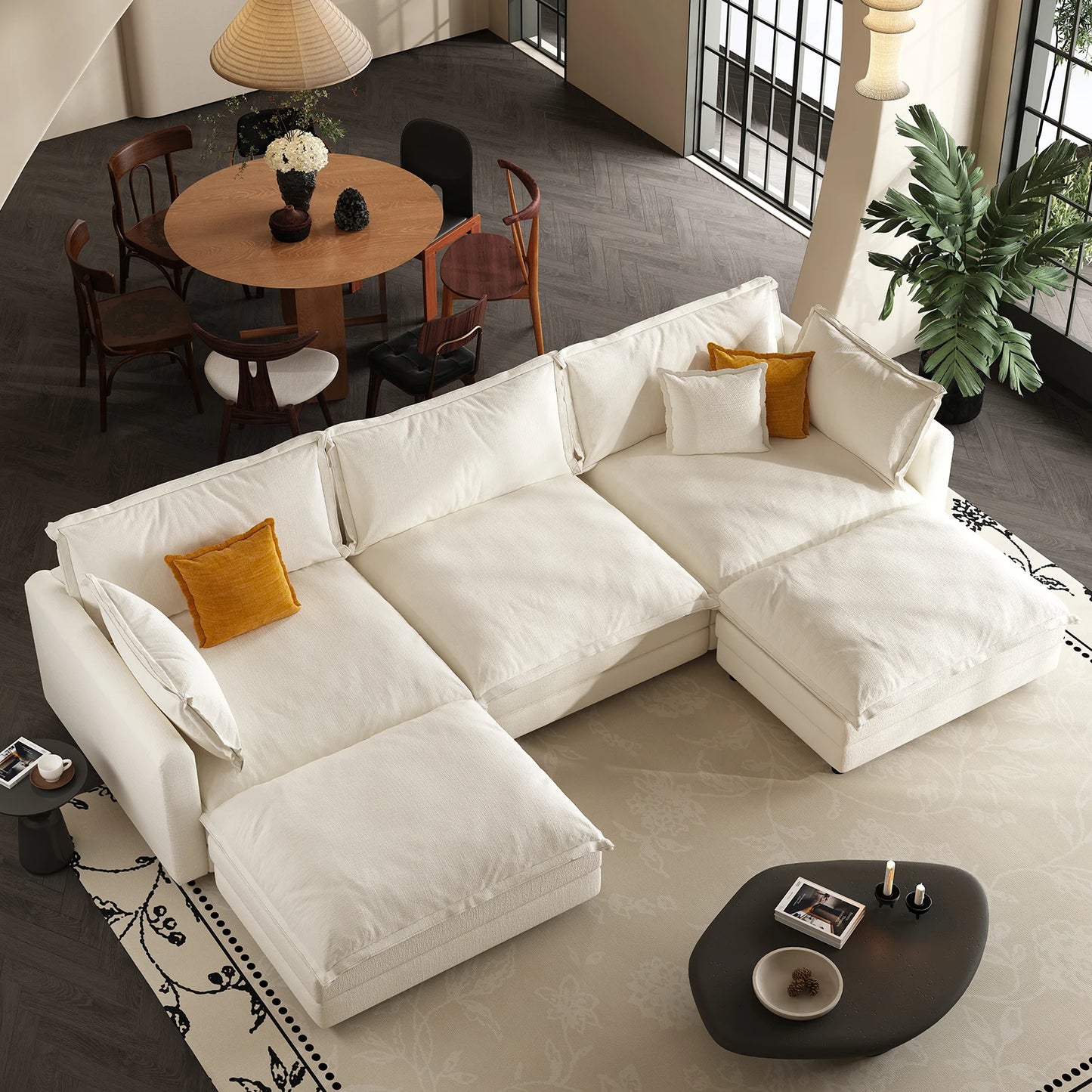QWCCN L Shaped Modern Sofa Sectional Cloud Couch With Ottoman