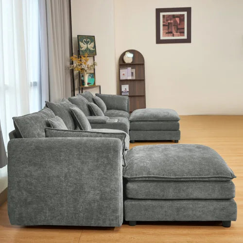 Cloud U Shaped Sofa With Storage Cup Holders Living Room
