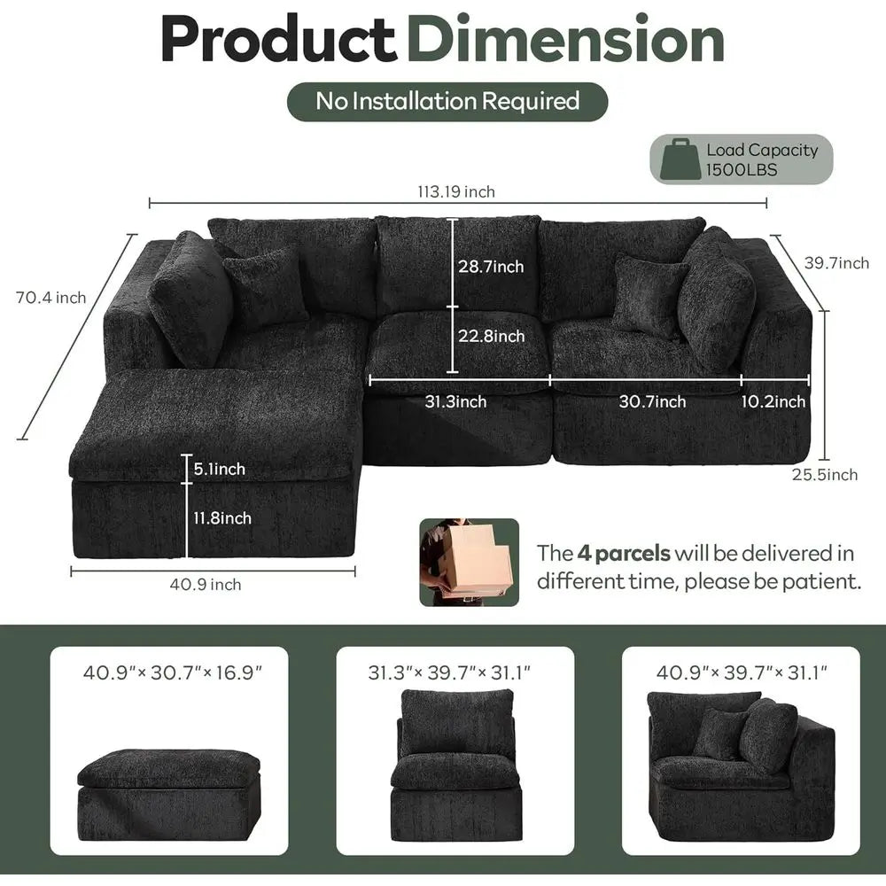 L Shaped Sectional Sofa With Ottoman For Living Room