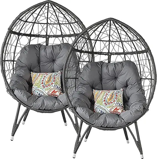 Patio Egg Chair Set Outdoor Garden Furniture Alloy Steel